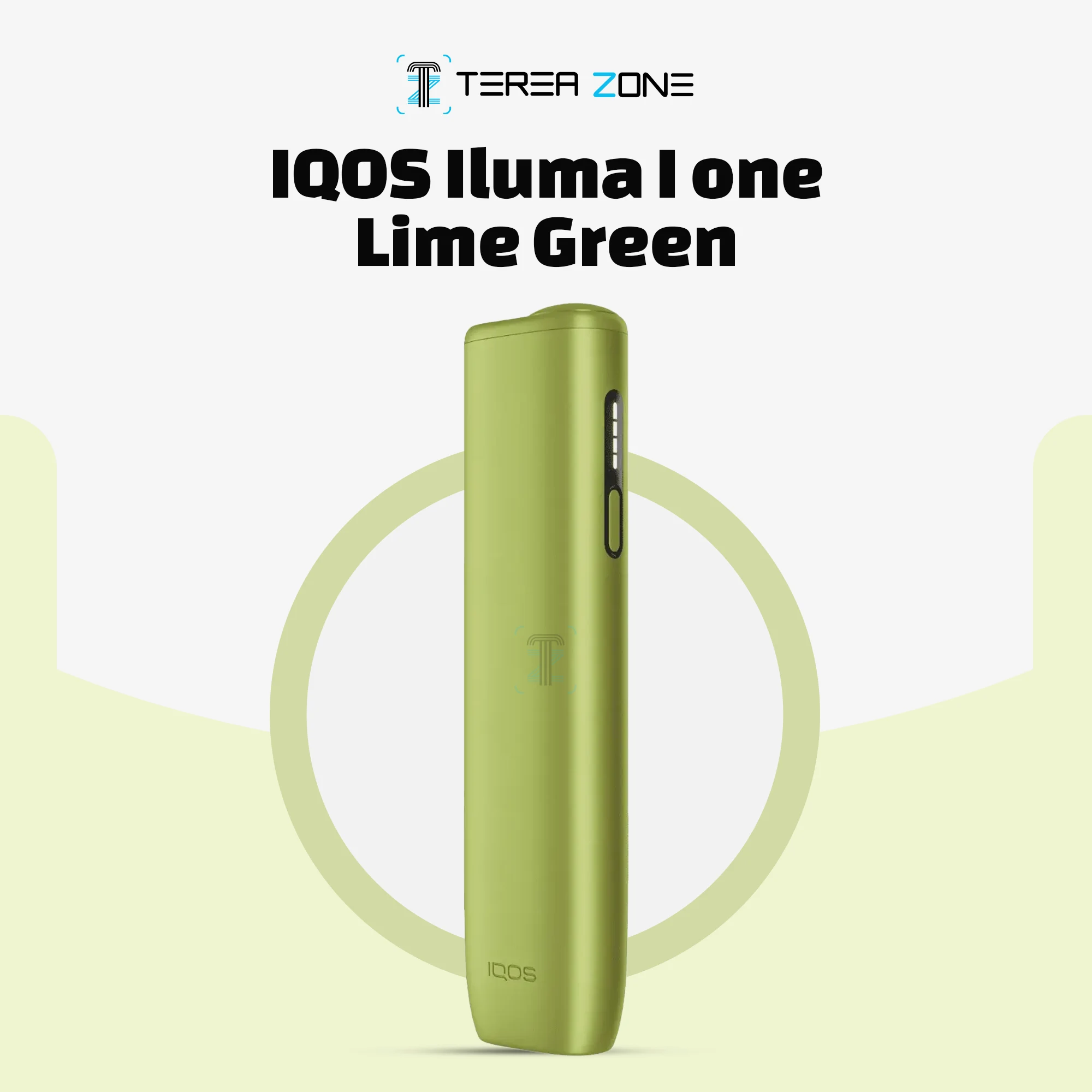 IQOS ILUMA I One Lime Green 1 IQOS ILUMA i One Lime Green heated tobacco device featuring a vibrant lime green finish and compact all-in-one design in Dubai