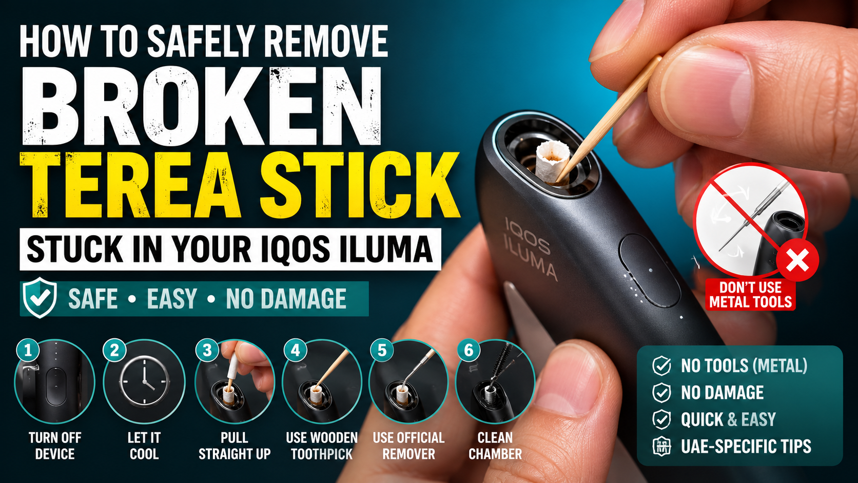 Home 54 Person removing a broken TEREA stick from an IQOS ILUMA holder