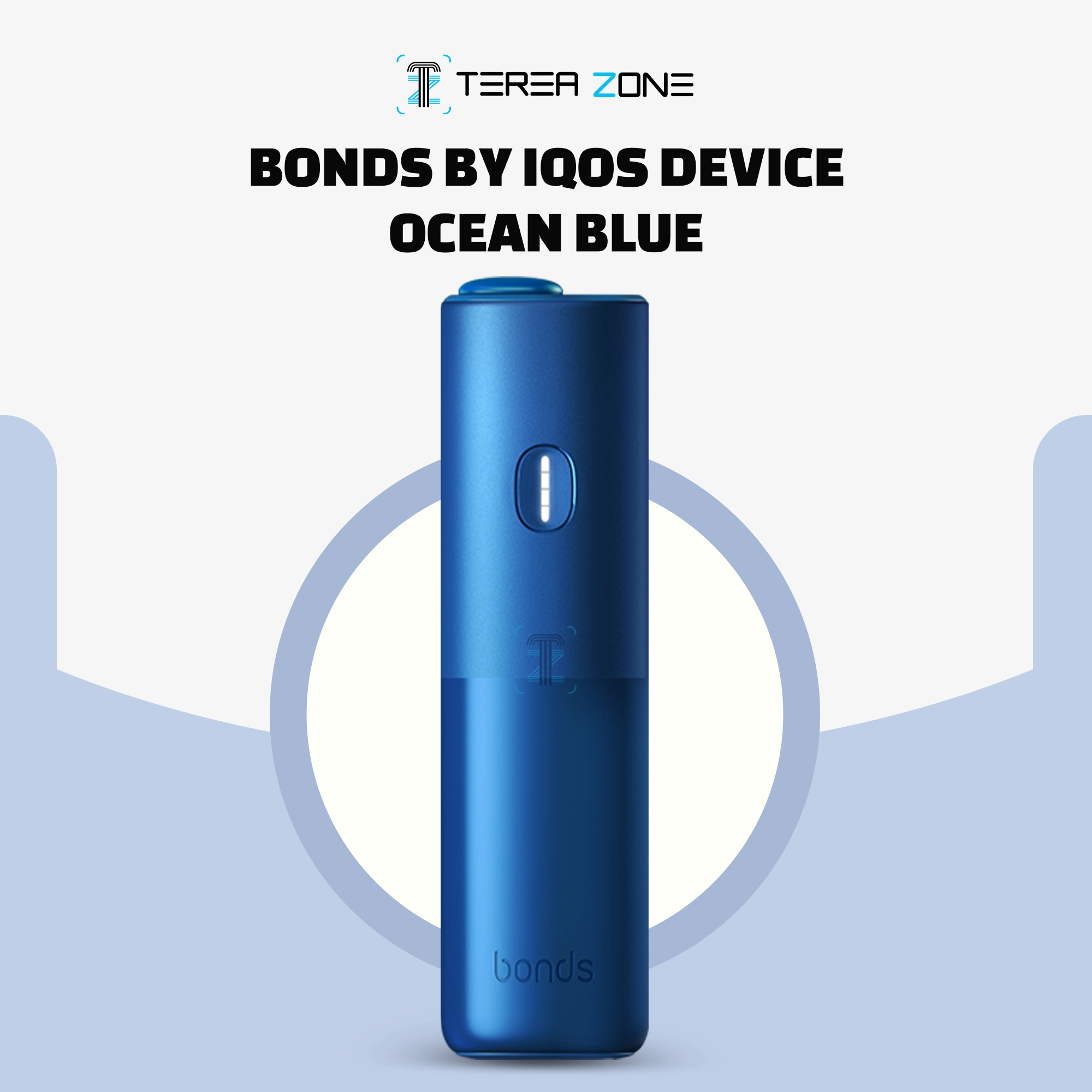 IQOS BONDS Ocean Blue 1 IQOS BONDS Ocean Blue all-in-one heated tobacco device with a refined ocean blue body and integrated heating system