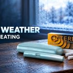 Home 54 IQOS ILUMA device and TEREA sticks resting on a table next to a warm drink on a cold morning