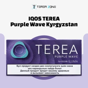 Home 8 IQOS TEREA Purple Wave Kyrgyzstan pack with individual tobacco sticks, highlighting its distinctive purple packaging and berry-inspired flavor profile